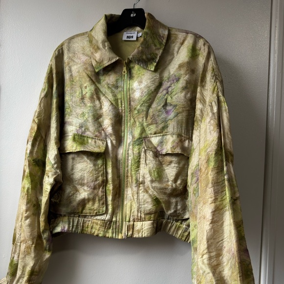 Desigual Abstract Floral Bomber Olive Green Tie-Dye Bomber Jacket - Picture 13 of 16